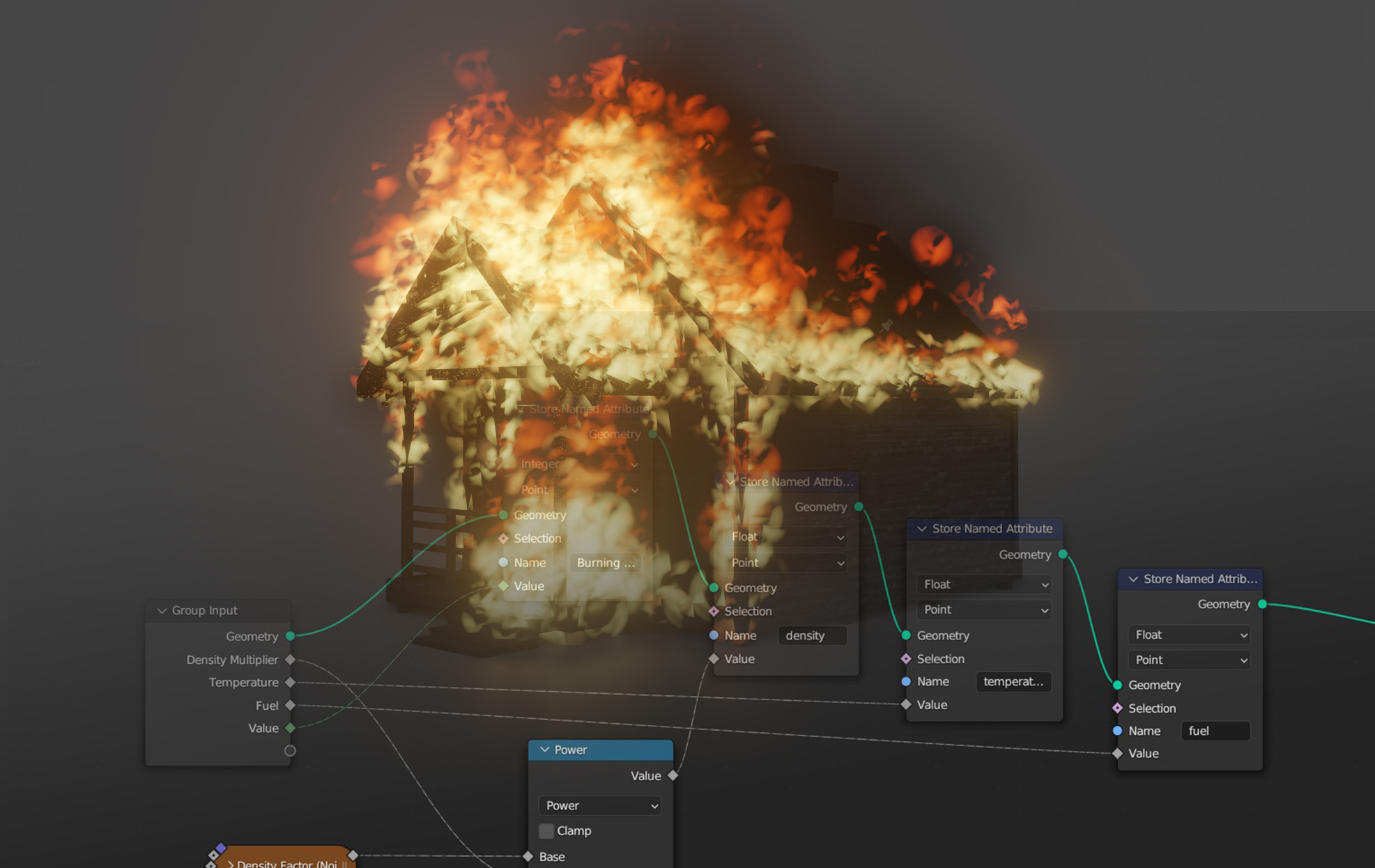 Burning Simulation in Geometry Nodes